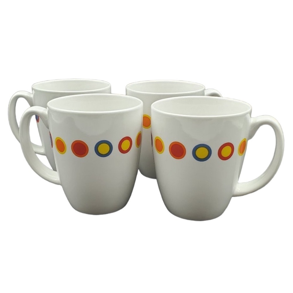 Corelle Hot Dots Coffee Mug Tea Cup Four White Stoneware Multi Color Polka Dots‎